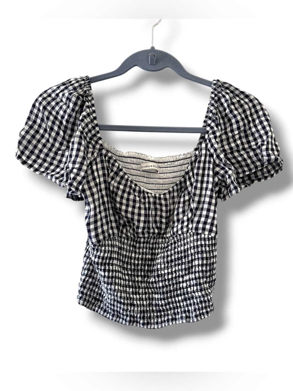 Abercrombie Black White Gingham Smocked Crop Top Women’s Size Small Cottagecore